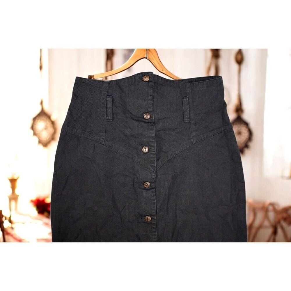 Vintage YES Clothing Co. High-Waisted Black Denim Midi Skirt - Made in USA -9 - Picture 3 of 13